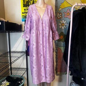 Japanese Purple Floral Lace Button Up Duster Cardigan
